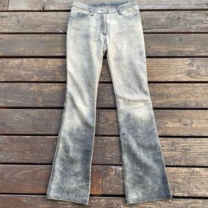 Frankie B. Grey and Black Flared Distressed Leather Jeans